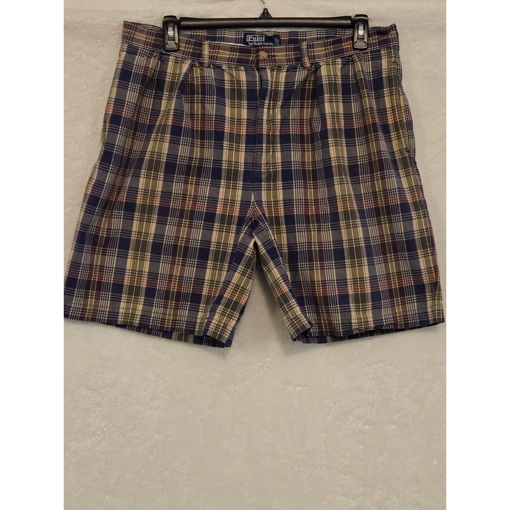 Polo By Ralph Lauren Tyler Shorts Mens 38‎ x 9 Plaid Flat Front 100% Cotton